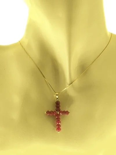 Collana Catenina Croce Rubini Donna Oro Giallo 18 Kt Carati 750 2,30 Gr - immagine 2