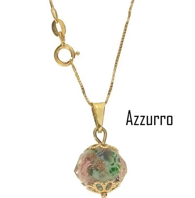 Collana Catenina Cristallo di Murano Donna Oro Giallo 18 Kt Carati Ct 750 2,70Gr - immagine 3