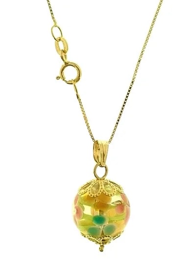 Collana Catenina Donna Oro Giallo 18 Kt Carati Ct 750 3,3 Gr Vetro di Murano