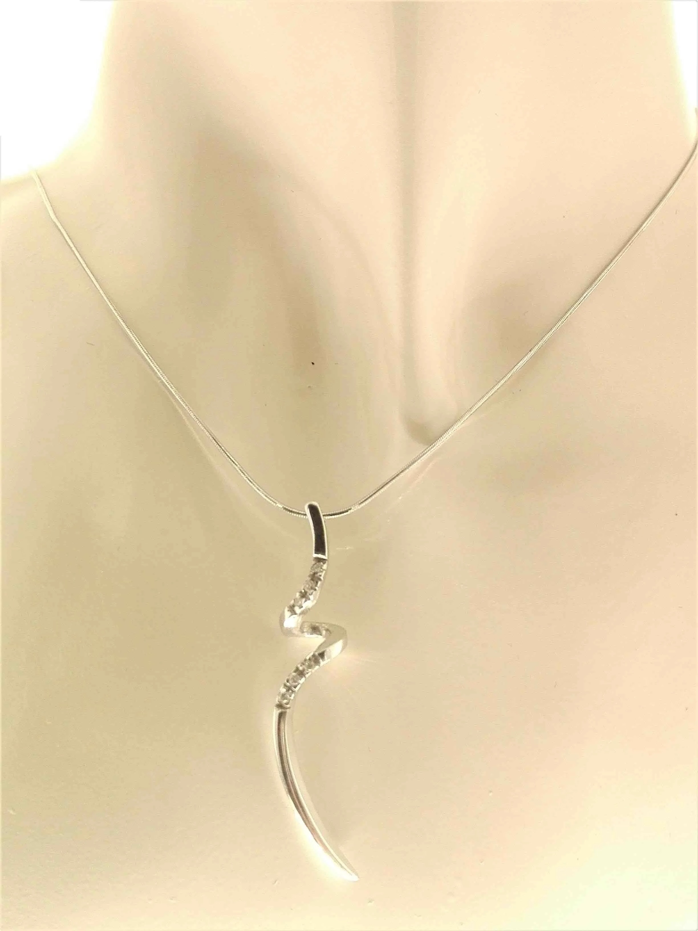 Collana Catenina Donna Pendente Oro Bianco 18 kt Carati Diamanti 0,06 Ct 4,70 Gr - immagine 2