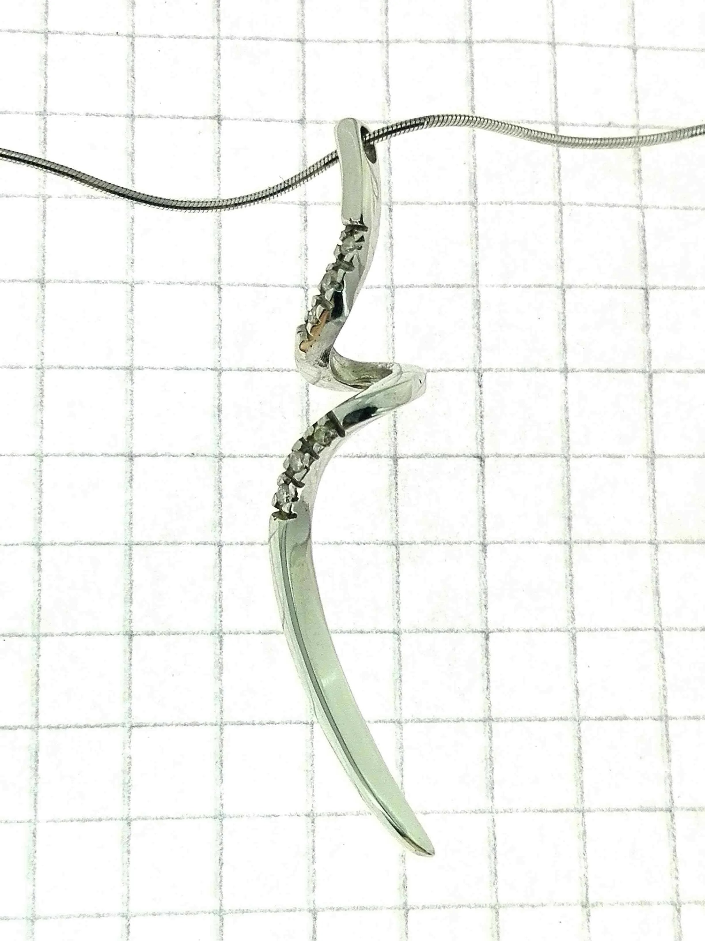 Collana Catenina Donna Pendente Oro Bianco 18 kt Carati Diamanti 0,06 Ct 4,70 Gr - immagine 3