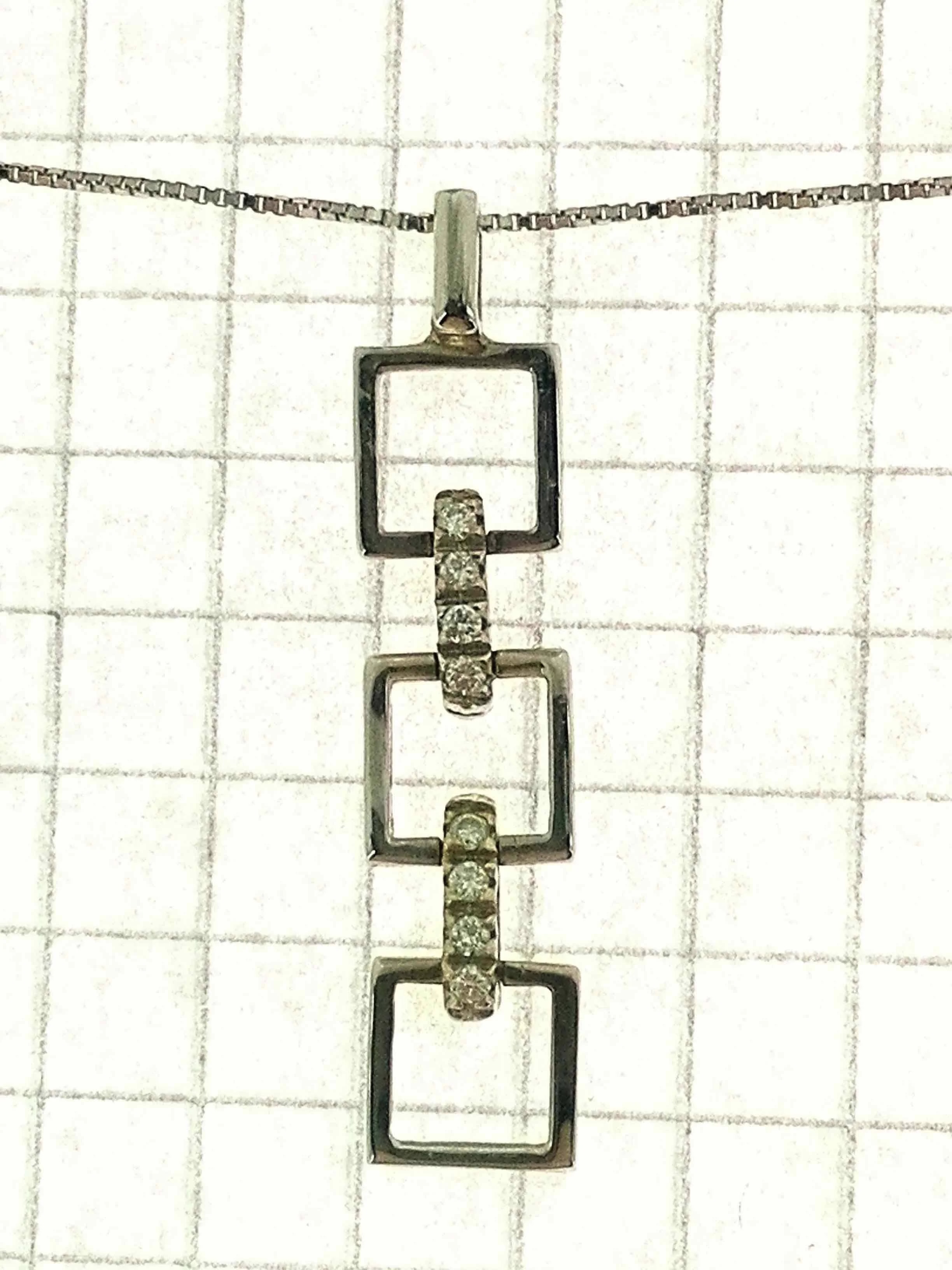 Collana Catenina Girocollo Pendente Diamanti Donna Oro Bianco 18 Carati kt 750 - immagine 3