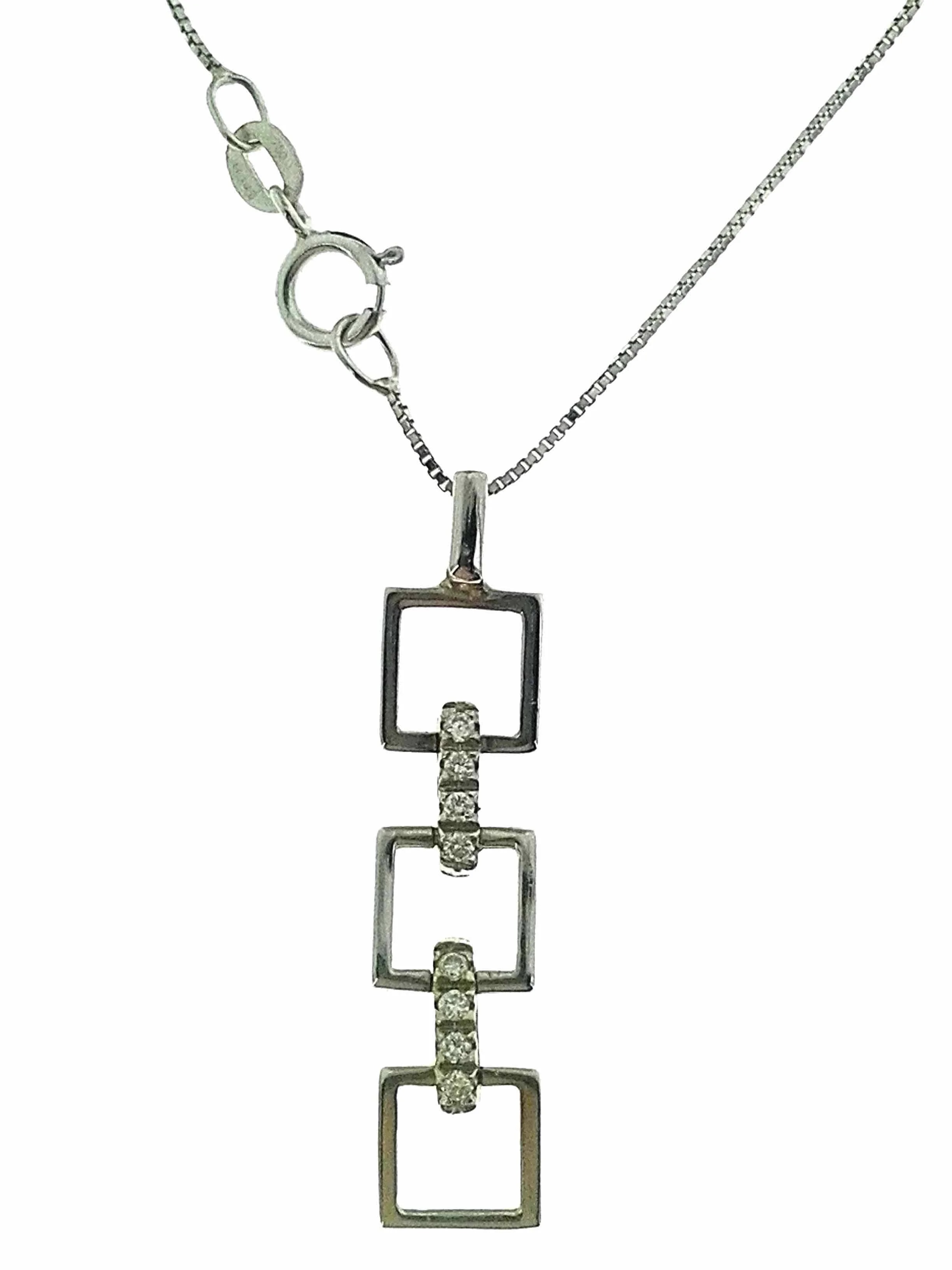 Collana Catenina Girocollo Pendente Diamanti Donna Oro Bianco 18 Carati kt 750