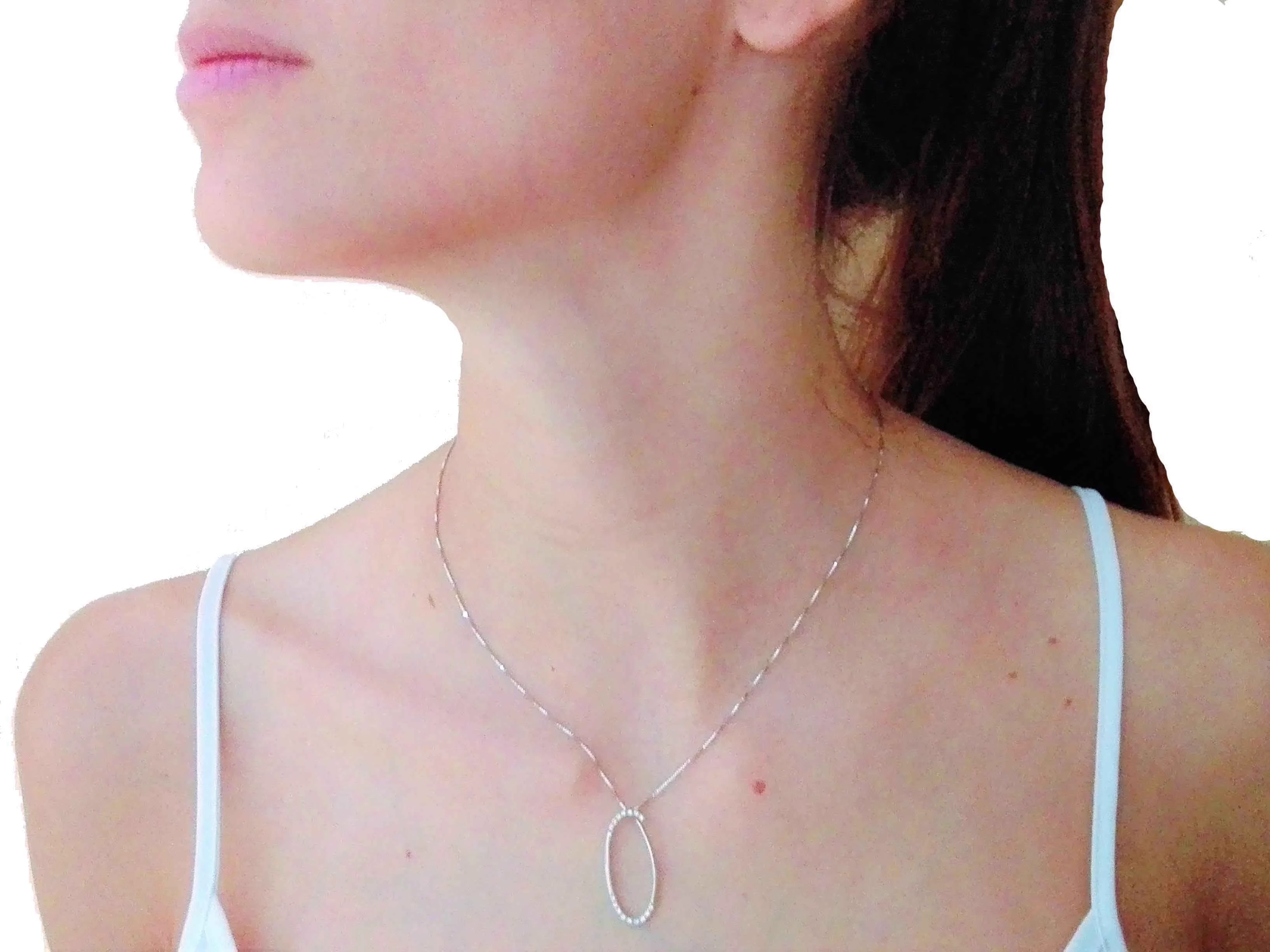 Collana Catenina Girocollo Pendente Donna Oro Bianco 18 Kt Carati Ct 750 4,20 Gr - immagine 2