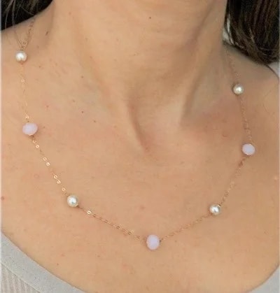 Collana Catenina Girocollo Perle 45/50 Cm Donna Oro Giallo 18 kt Carati Ct 750 - immagine 3