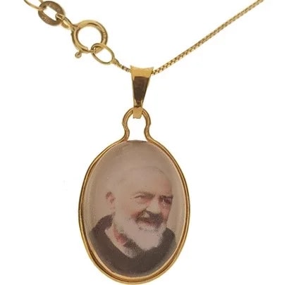 Collana Catenina Padre Pio Uomo Donna Oro Giallo 18 kt Carati Ct 750 1,80 Gr