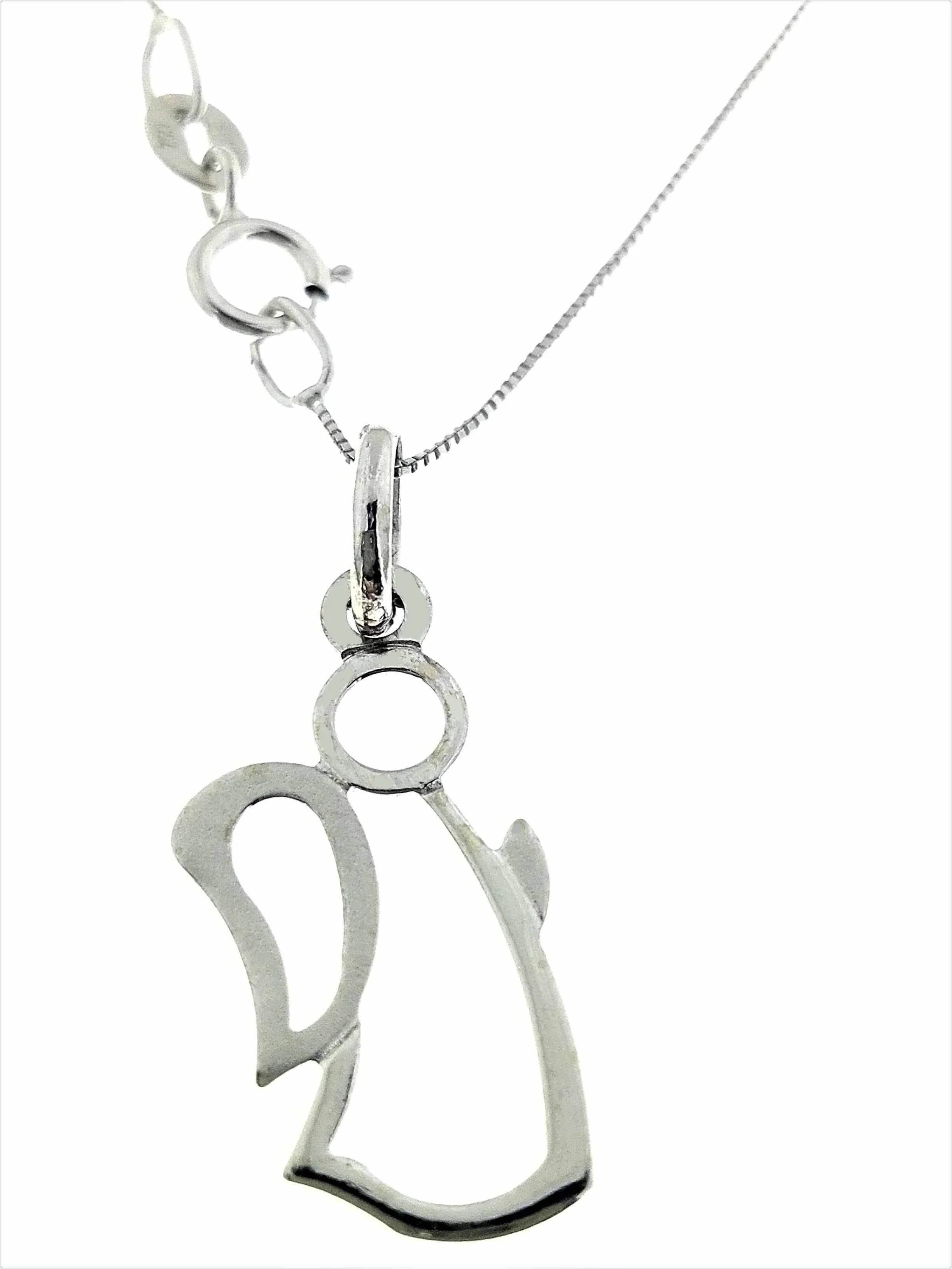 Collana Catenina Pendente Angelo Donna Oro Bianco 18 Kt Carati Ct 750 1,45 Gr