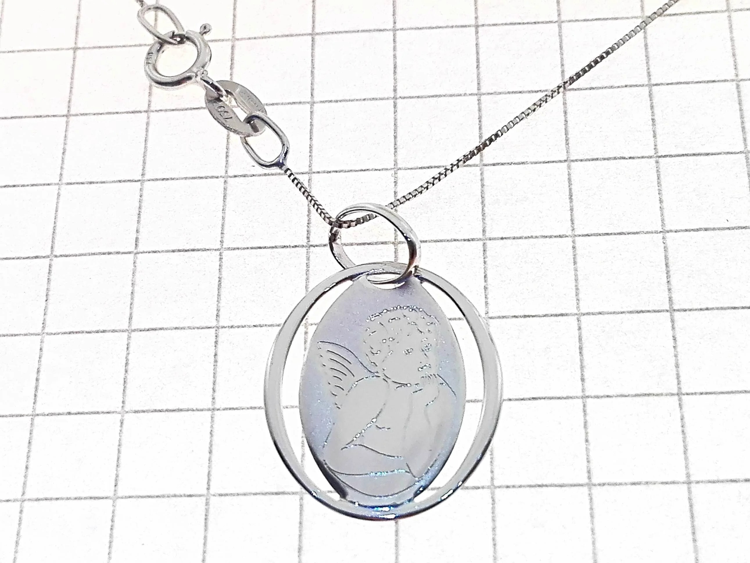 Collana Catenina Pendente Angelo Donna Oro Bianco 18 Kt Carati Ct 750 1,45 Gr - immagine 3