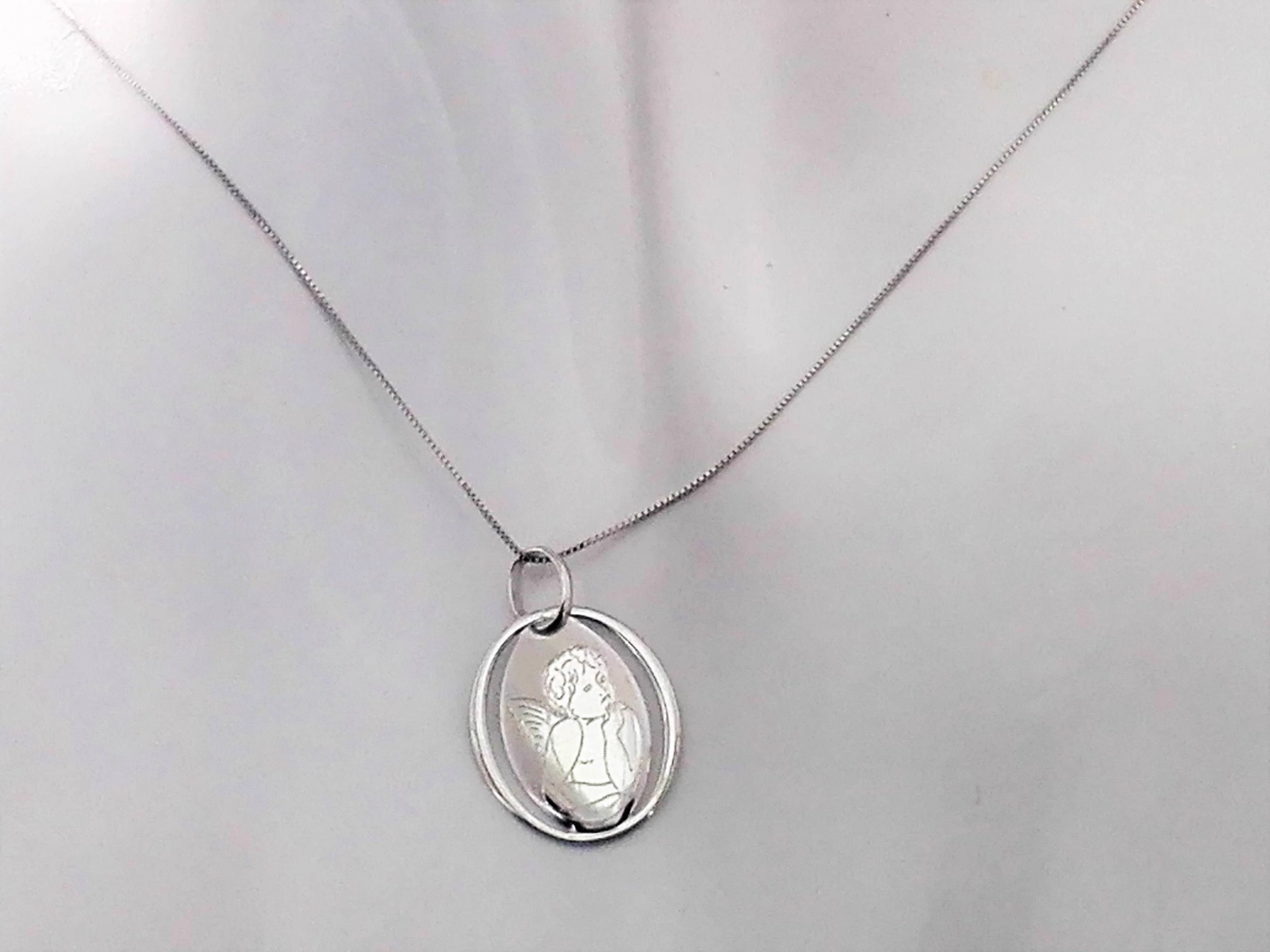 Collana Catenina Pendente Angelo Donna Oro Bianco 18 Kt Carati Ct 750 1,45 Gr - immagine 2