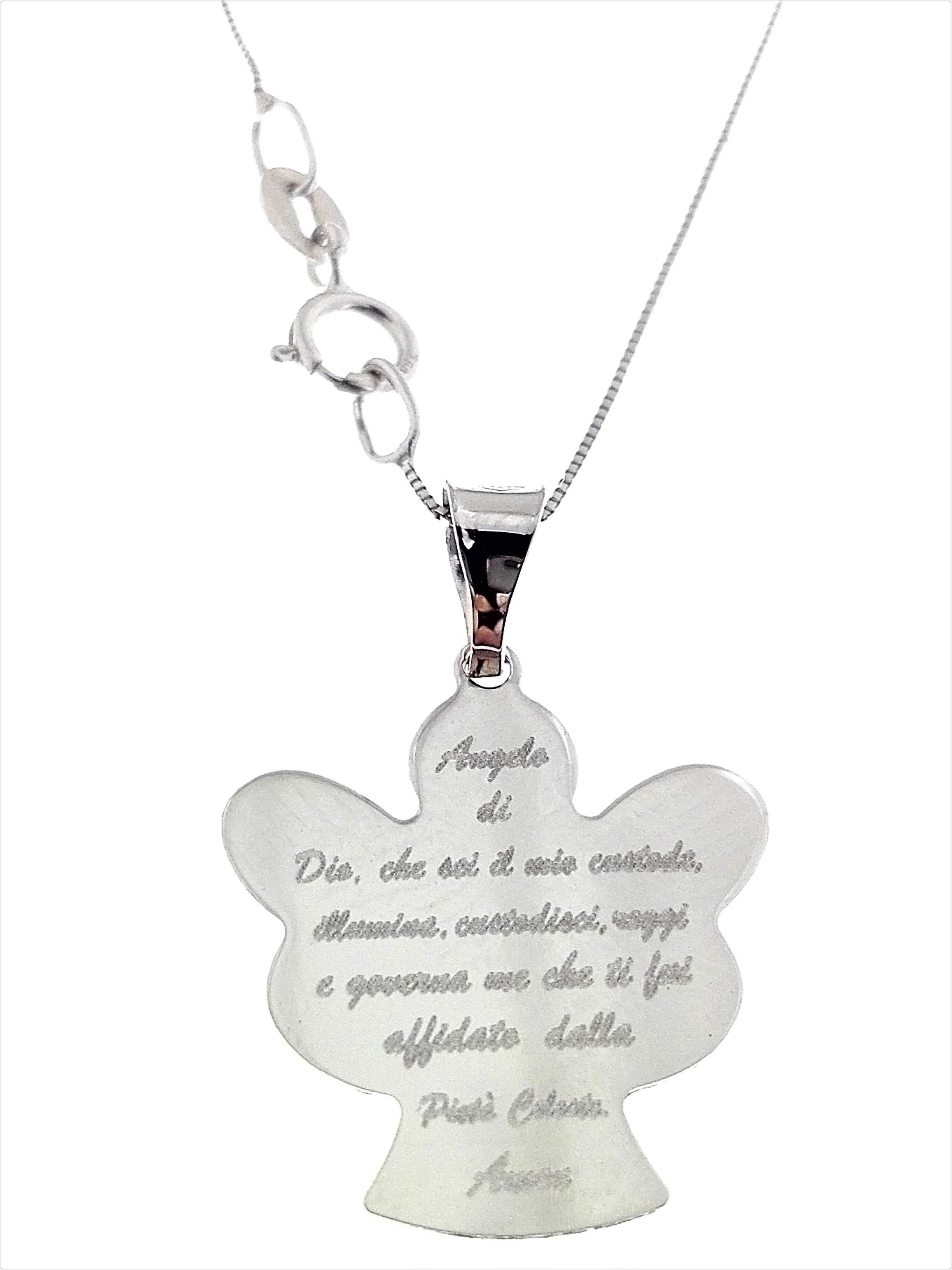 Collana Catenina Pendente Angelo Preghiera Donna Oro Bianco 18 Kt Carati Ct 750