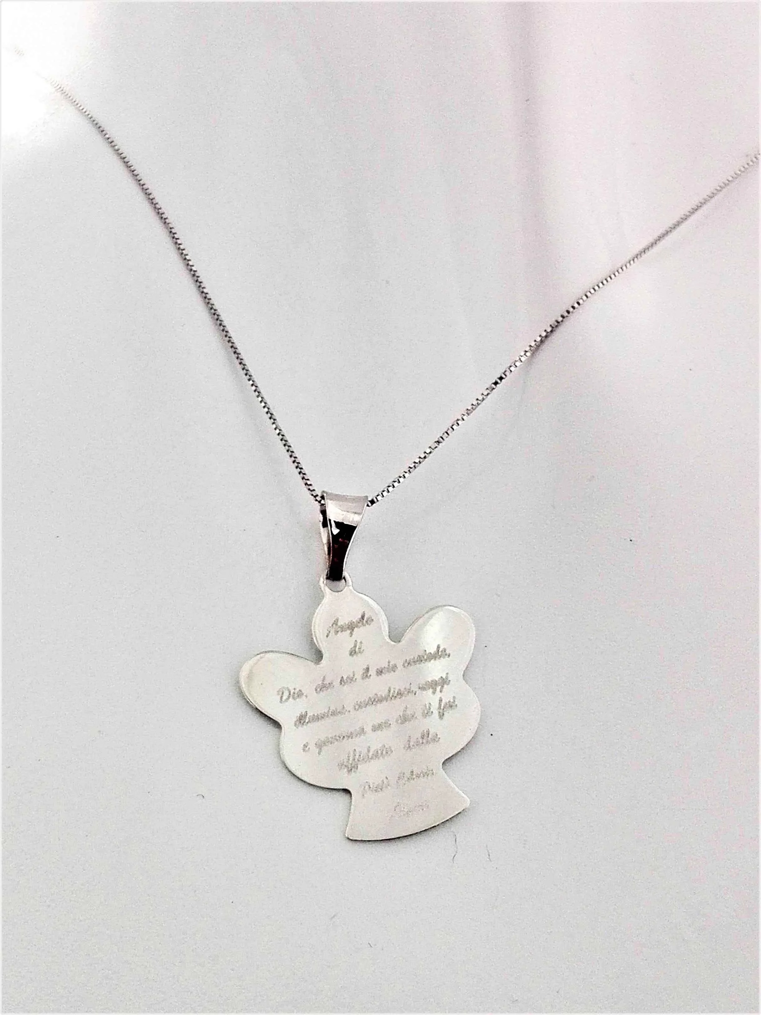 Collana Catenina Pendente Angelo Preghiera Donna Oro Bianco 18 Kt Carati Ct 750 - immagine 2