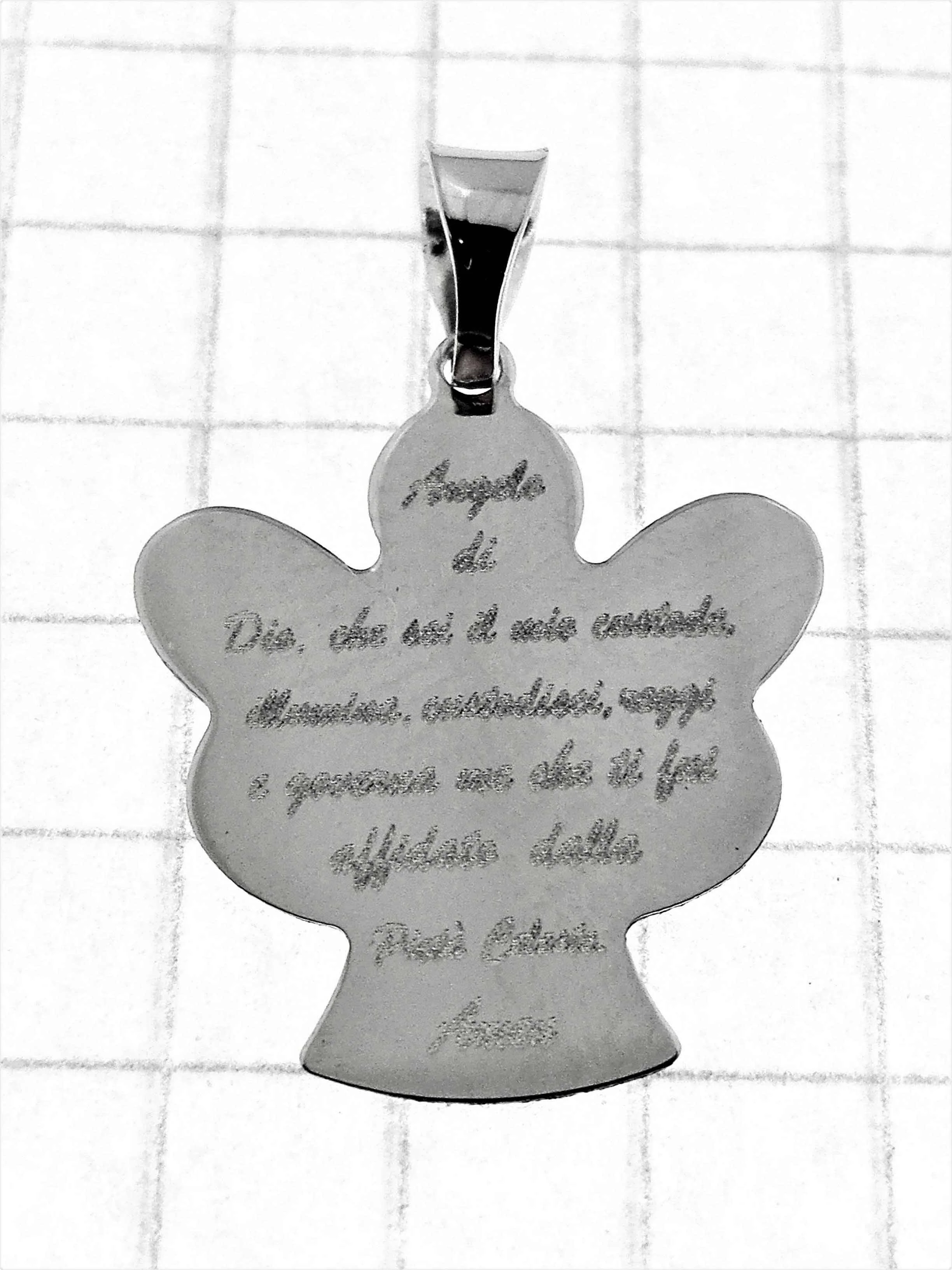 Collana Catenina Pendente Angelo Preghiera Donna Oro Bianco 18 Kt Carati Ct 750 - immagine 3