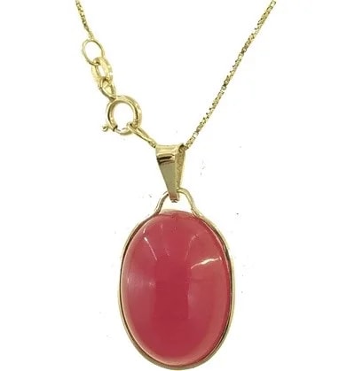 Collana Catenina Pendente Cabochon Donna Oro Giallo 18 Kt Carati Ct 750 2,80 Gr