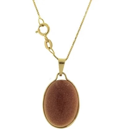 Collana Catenina Pendente Cabochon Donna Oro Giallo 18 Kt Carati Ct 750 3,4 Gr