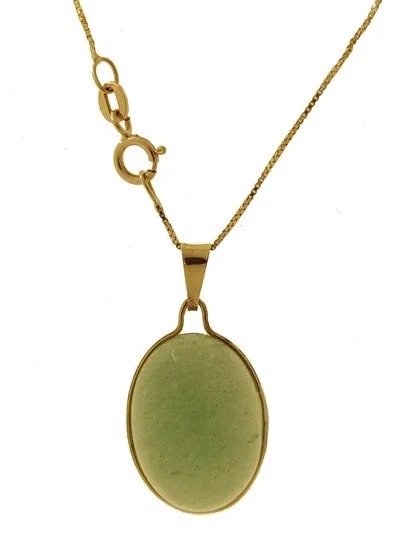 Collana Catenina Pendente Cabochon Donna Oro Giallo 18 Kt Carati Ct 750 3,50 Gr