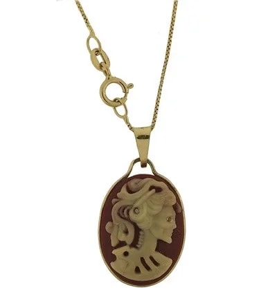 Collana Catenina Pendente Cameo Cammeo Gotico Oro Giallo 18 Kt Carati Ct 750