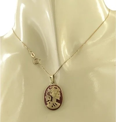 Collana Catenina Pendente Cameo Cammeo Gotico Oro Giallo 18 Kt Carati Ct 750 - immagine 2