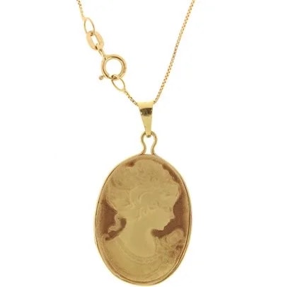 Collana Catenina Pendente Cameo Donna Oro Giallo 18 Kt Carati Ct 750 2,10 Gr