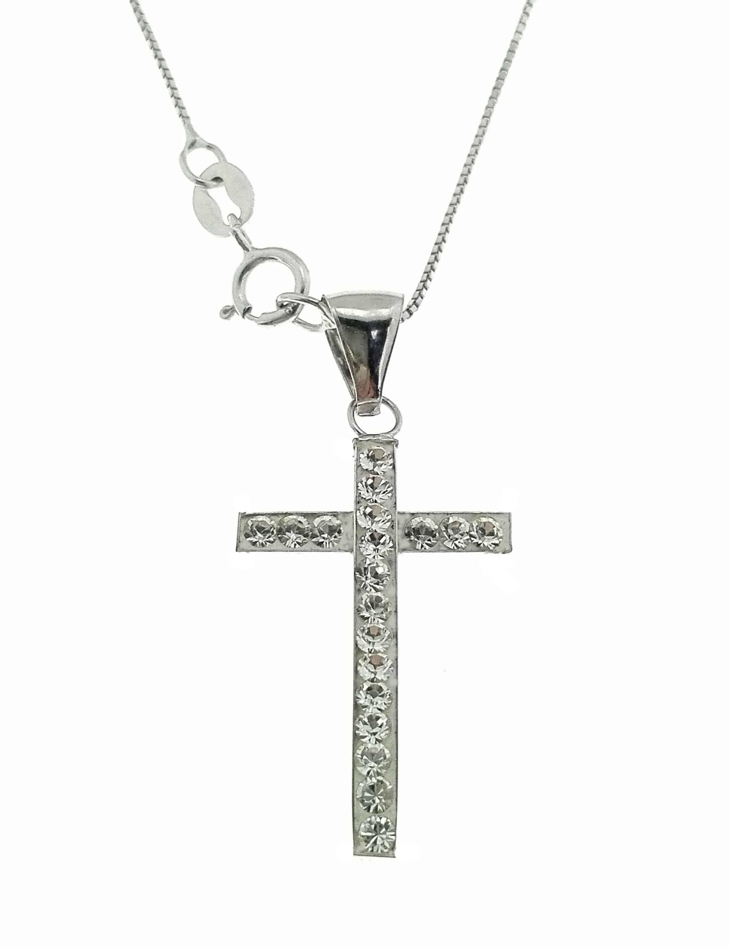 Collana Catenina Pendente Croce Donna Oro Bianco 18 Kt Carati Ct 750 1,30 Gr