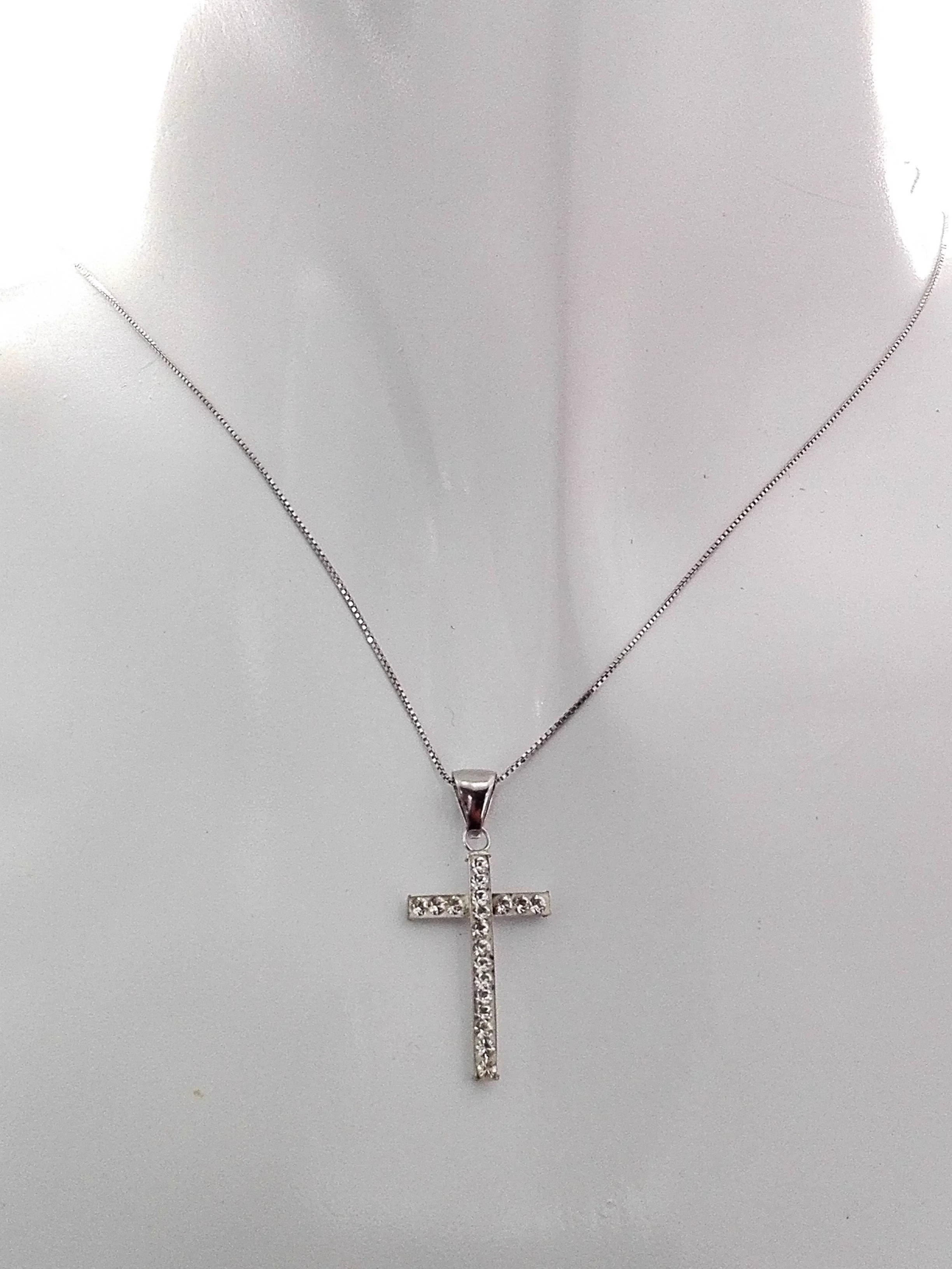 Collana Catenina Pendente Croce Donna Oro Bianco 18 Kt Carati Ct 750 1,30 Gr - immagine 2