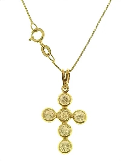 Collana Catenina Pendente Croce Donna Oro Giallo 18 Kt Carati Ct 750 1,90 Gr