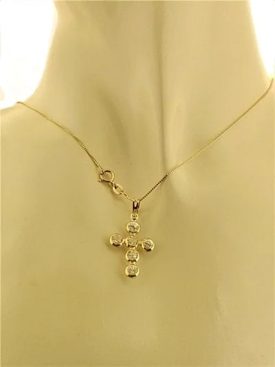 Collana Catenina Pendente Croce Donna Oro Giallo 18 Kt Carati Ct 750 1,90 Gr - immagine 2