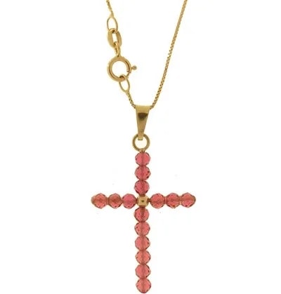 Collana Catenina Pendente Croce Rubini Uomo Donna Oro Giallo 18 kt Carati Ct 750