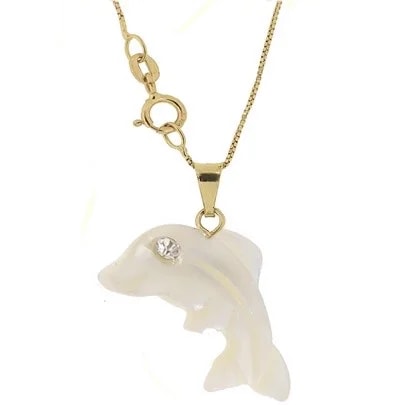 Collana Catenina Pendente Delfino Donna Giallo 18 kt Carati 750