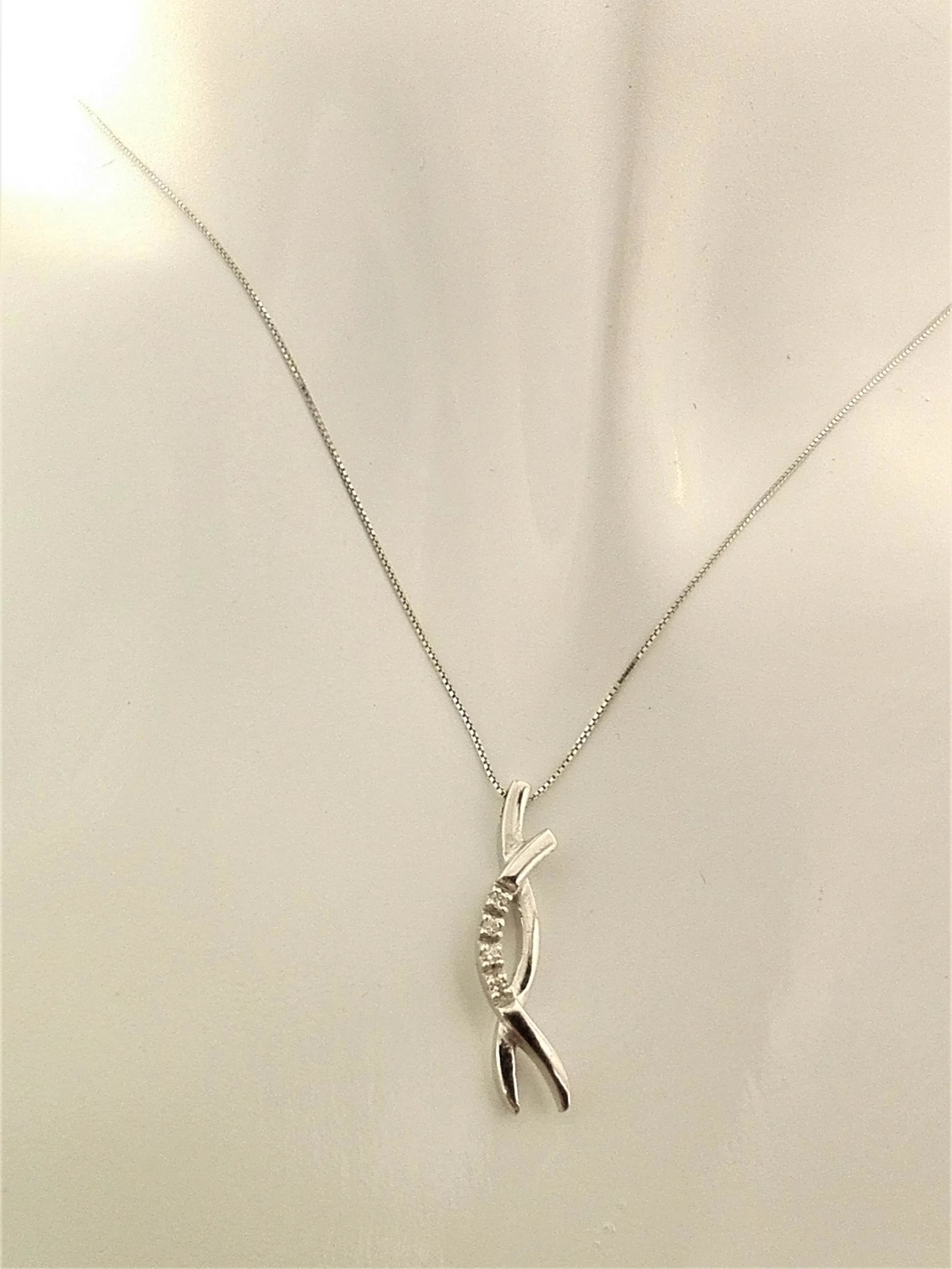 Collana Catenina Pendente Donna Oro Bianco 18 kt Carati Diamanti 0,04 Ct - immagine 2