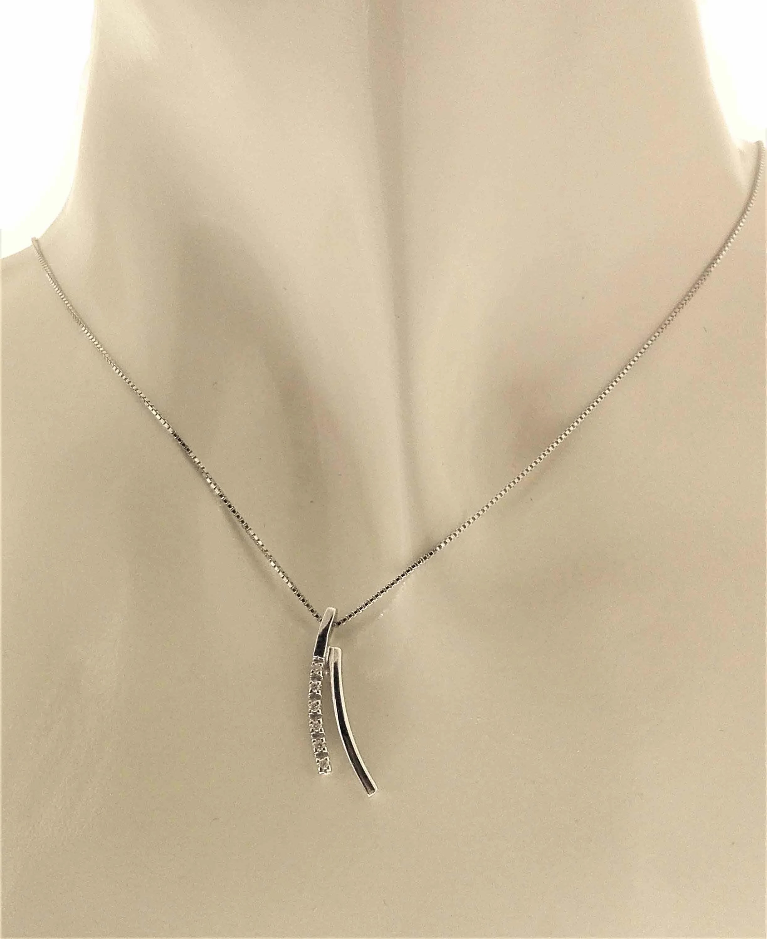 Collana Catenina Pendente Donna Oro Bianco 18 kt Carati Diamanti 0,05 Ct - immagine 2