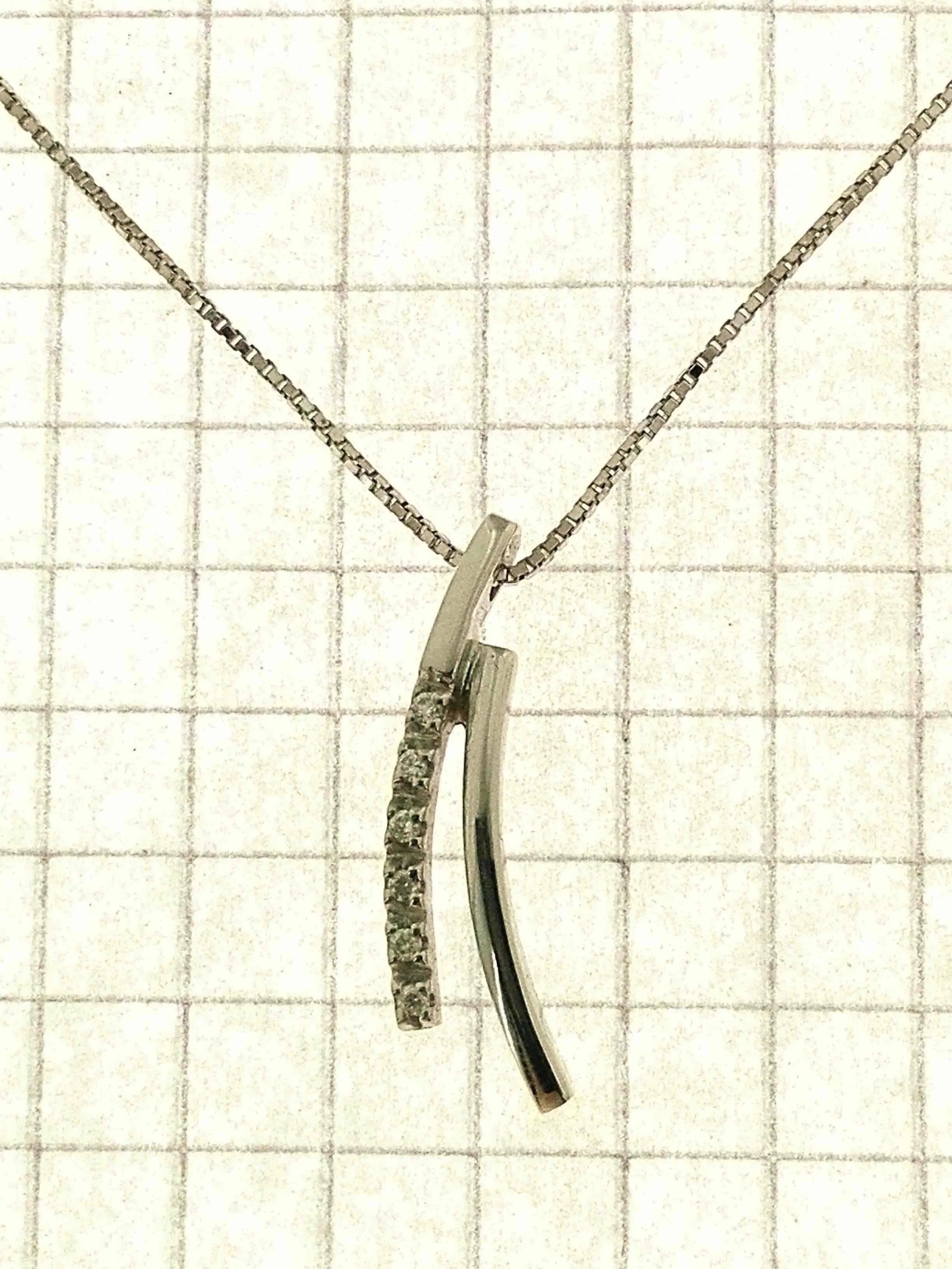 Collana Catenina Pendente Donna Oro Bianco 18 kt Carati Diamanti 0,05 Ct - immagine 3