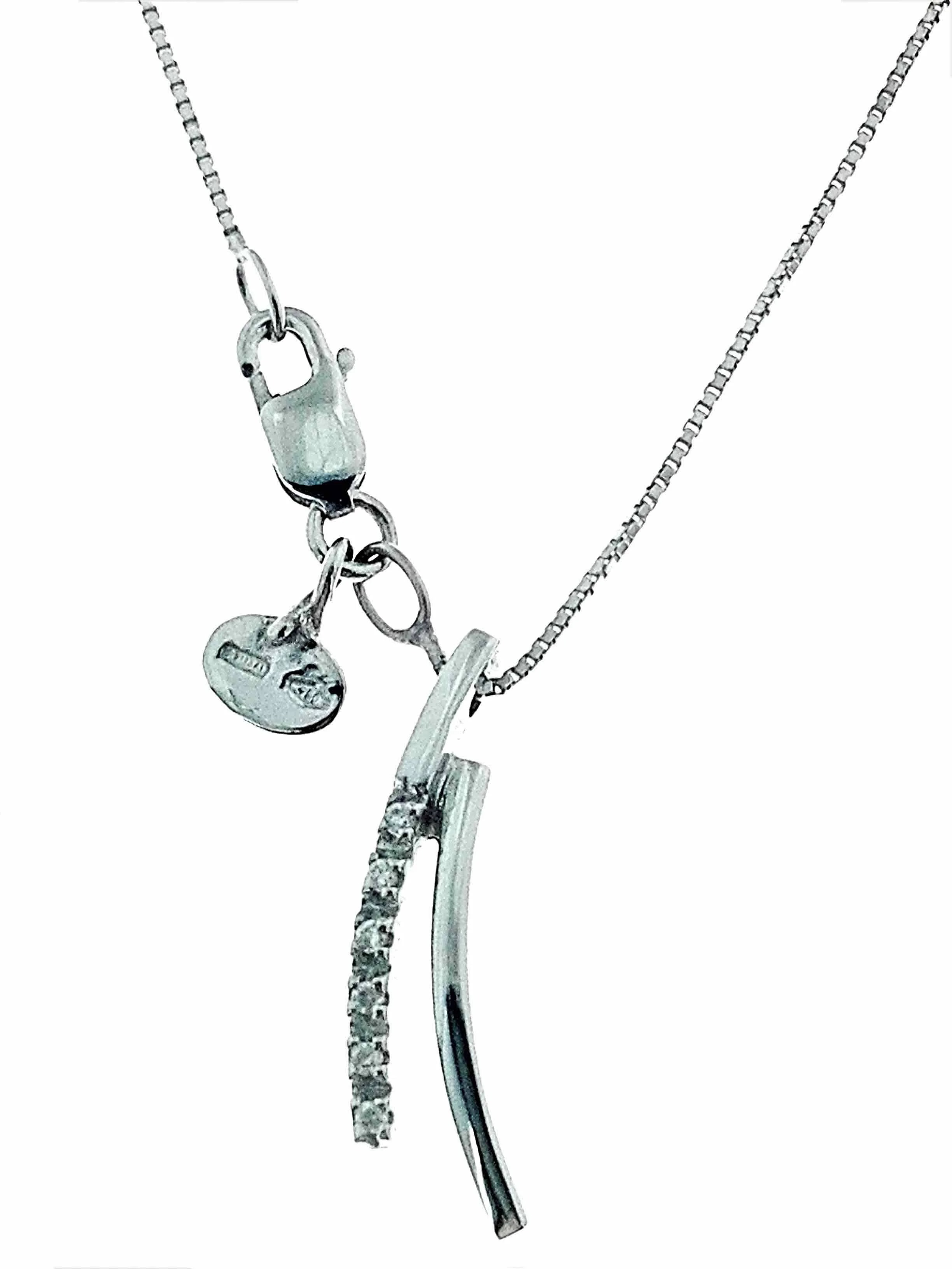 Collana Catenina Pendente Donna Oro Bianco 18 kt Carati Diamanti 0,05 Ct