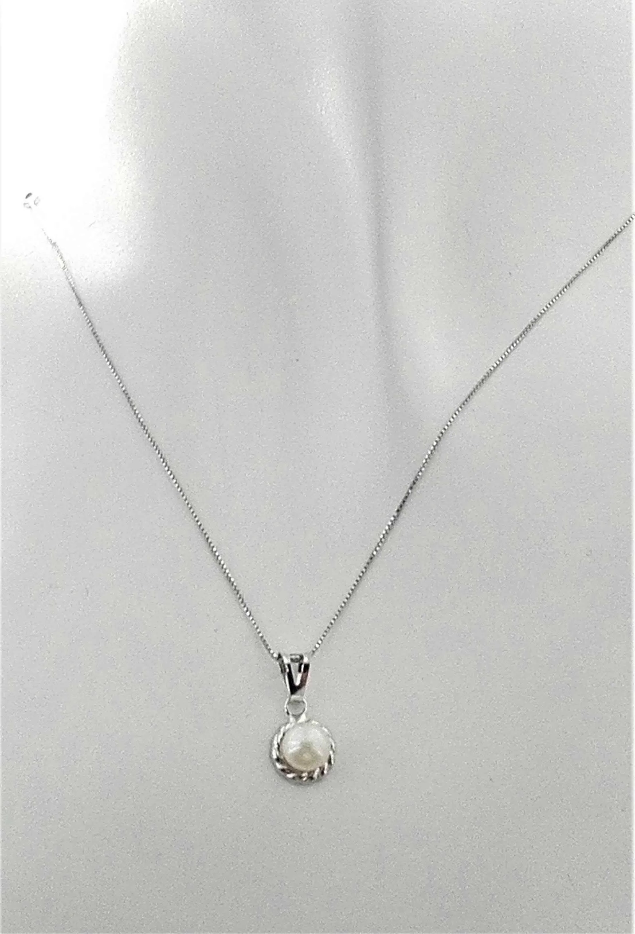 Collana Catenina Pendente Perla Donna Oro Bianco 18 Kt Carati Ct 750 1,30 Gr - immagine 2