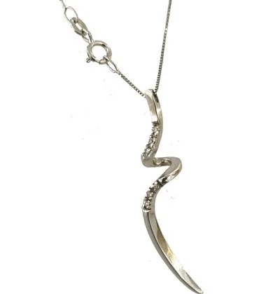 Collana Catenina Pendente Diamanti 0,06 Ct Donna Oro Bianco 18 Kt Carati 750