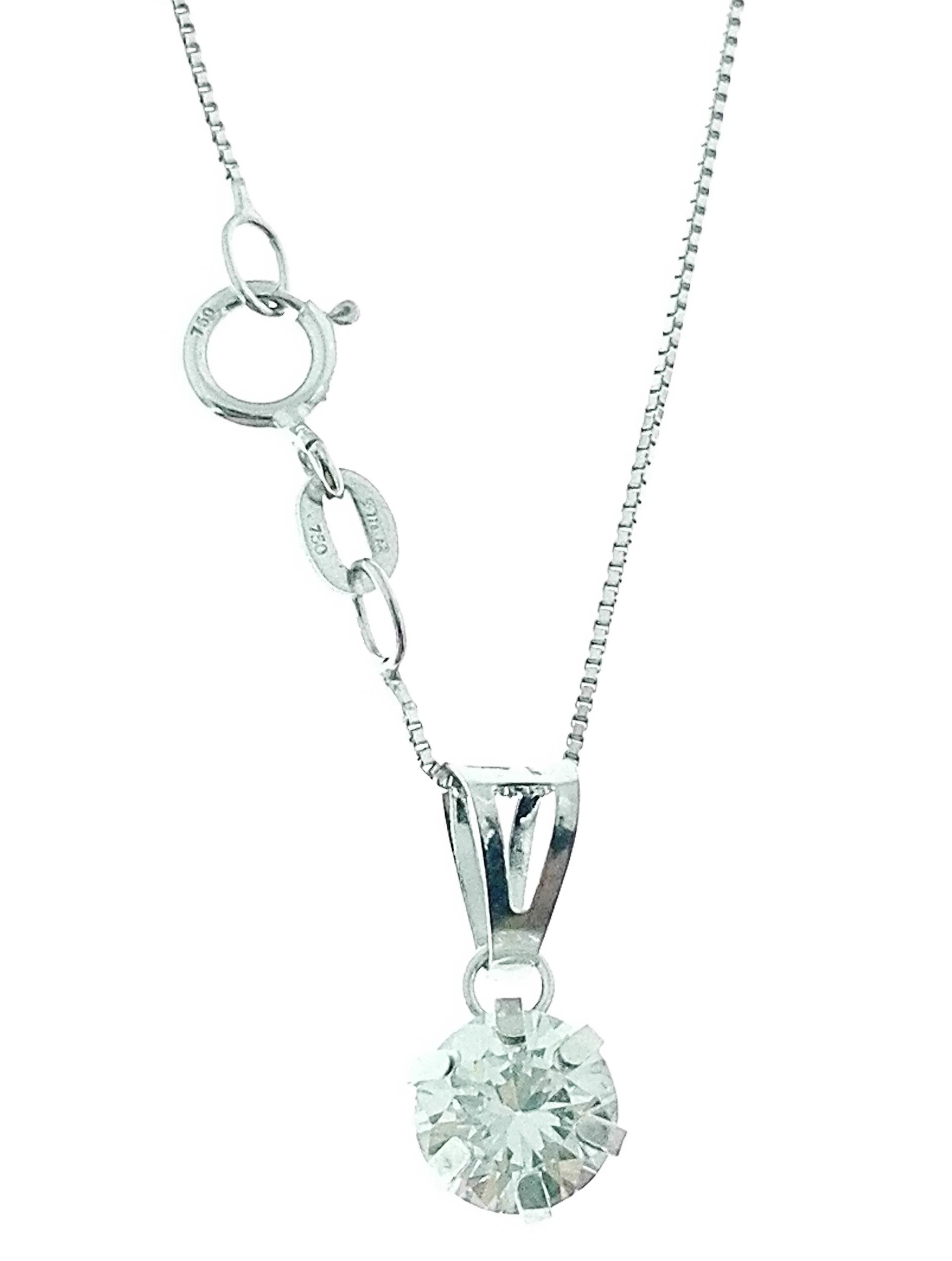 Collana Catenina Pendente Punto Luce Donna Oro Bianco 18 Kt Carati Ct 750 1,15Gr