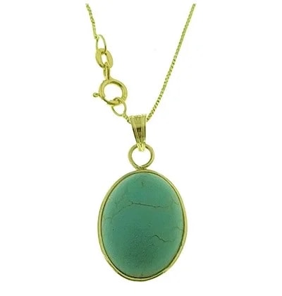 Collana Catenina Pendente Turchese Blu Donna Oro Giallo 18 Kt Carati Ct 750 2,70 Gr