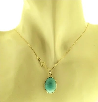 Collana Catenina Pendente Turchese Blu Donna Oro Giallo 18 Kt Carati Ct 750 2,70 Gr - immagine 2