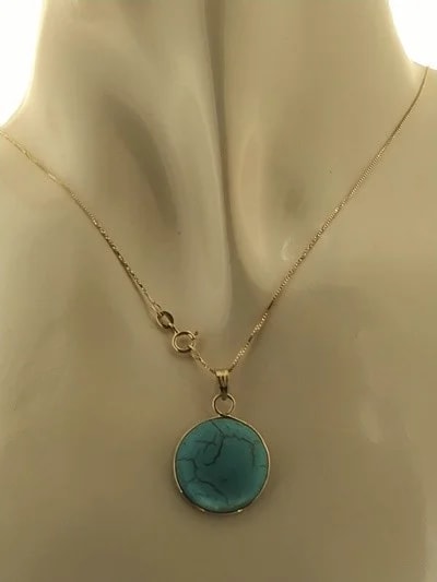 Collana Catenina Pendente Turchese Blu Donna Oro Giallo 18 Kt Carati Ct 750 3,5 Gr - immagine 3