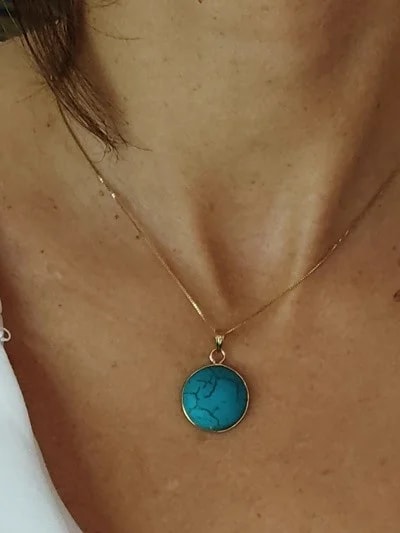 Collana Catenina Pendente Turchese Blu Donna Oro Giallo 18 Kt Carati Ct 750 3,5 Gr - immagine 2
