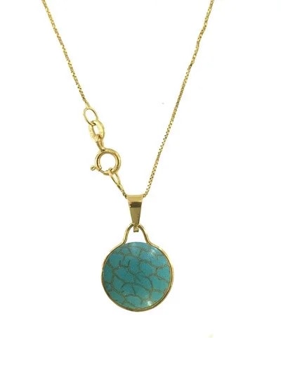 Collana Catenina Pendente Turchese Donna Oro Giallo 18 Kt Carati 750 1,70 Gr - immagine 2