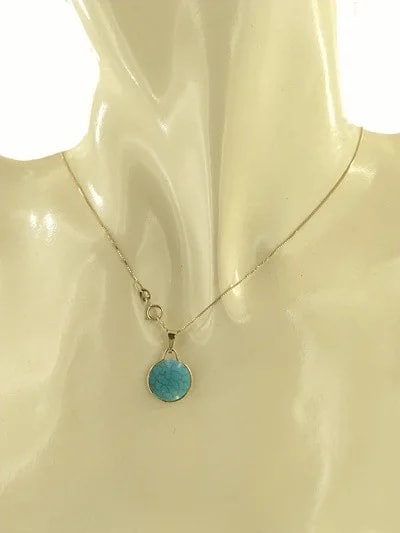 Collana Catenina Pendente Turchese Donna Oro Giallo 18 Kt Carati 750 1,70 Gr