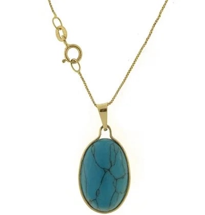 Collana Catenina Pendente Turchese Donna Oro Giallo 18 Kt Carati Ct 750 2,70 Gr