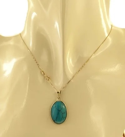 Collana Catenina Pendente Turchese Donna Oro Giallo 18 Kt Carati Ct 750 2,70 Gr - immagine 3