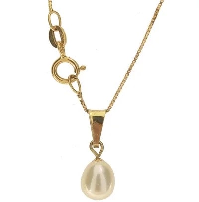 Collana catenina Perla Goccia Donna Oro Giallo 18 Kt Carati Ct 750 1,45 Gr