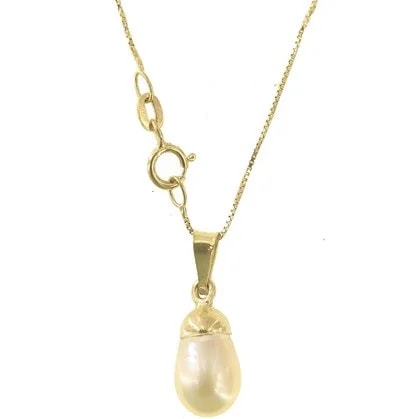 Collana catenina Perla Goccia Donna Oro Giallo 18 Kt Carati Ct 750 1,95 Gr