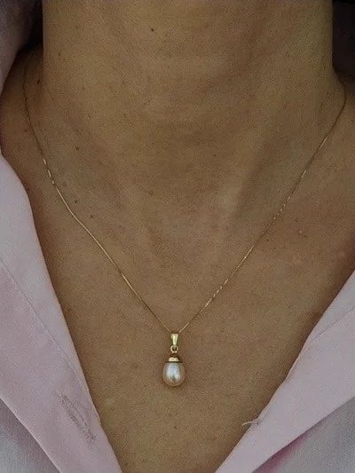 Collana catenina Perla Goccia Donna Oro Giallo 18 Kt Carati Ct 750 1,95 Gr - immagine 2