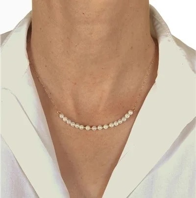 Collana Catenina Perle Girocollo Oro Giallo 18 Kt Carati Ct 750 2,50 Gr Donna 47Cm