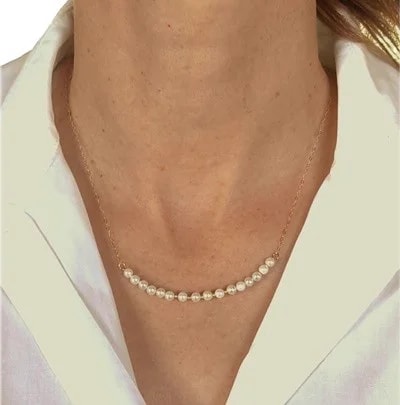 Collana Catenina Perle Girocollo Oro Giallo 18 Kt Carati Ct 750 2,50 Gr Donna 47Cm - immagine 3
