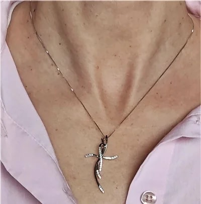 Collana Catenina Veneziana Croce Donna Oro Bianco e Giallo 18 kt Carati Ct 750 3,20 Gr - immagine 3