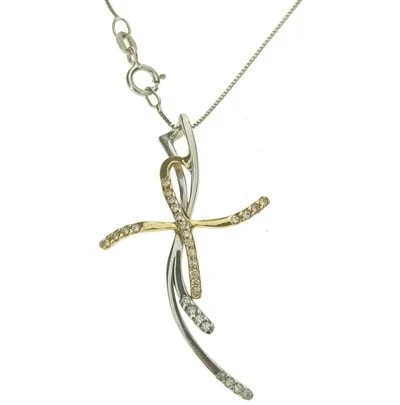 Collana Catenina Veneziana Croce Donna Oro Bianco e Giallo 18 kt Carati Ct 750 3,20 Gr